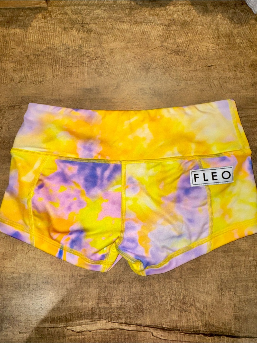 FLEO Pastel Tie Dye Booty Shorts XS Yellow Purple Athletic Shorts